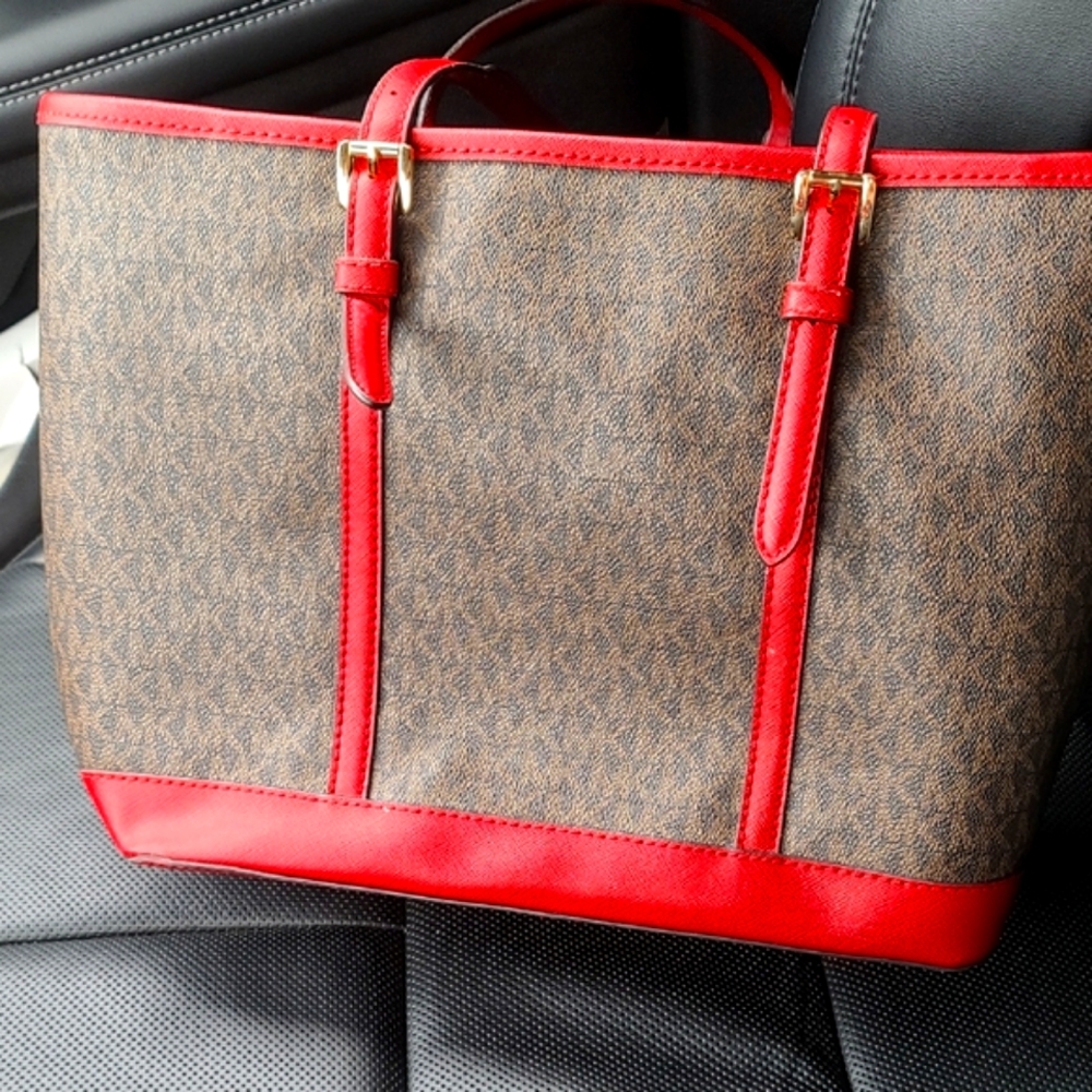 Michael Kors Red and Brown Jet Set Designer Tote - Picture 7 of 7